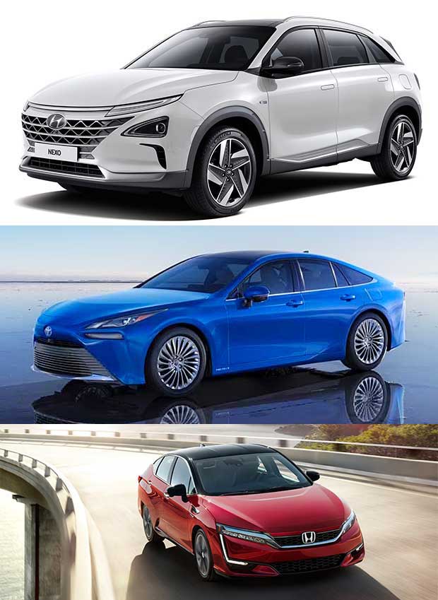 2024 Hyundai Nexo, 2023 Toyota Mirai, 2021 Honda Clarity